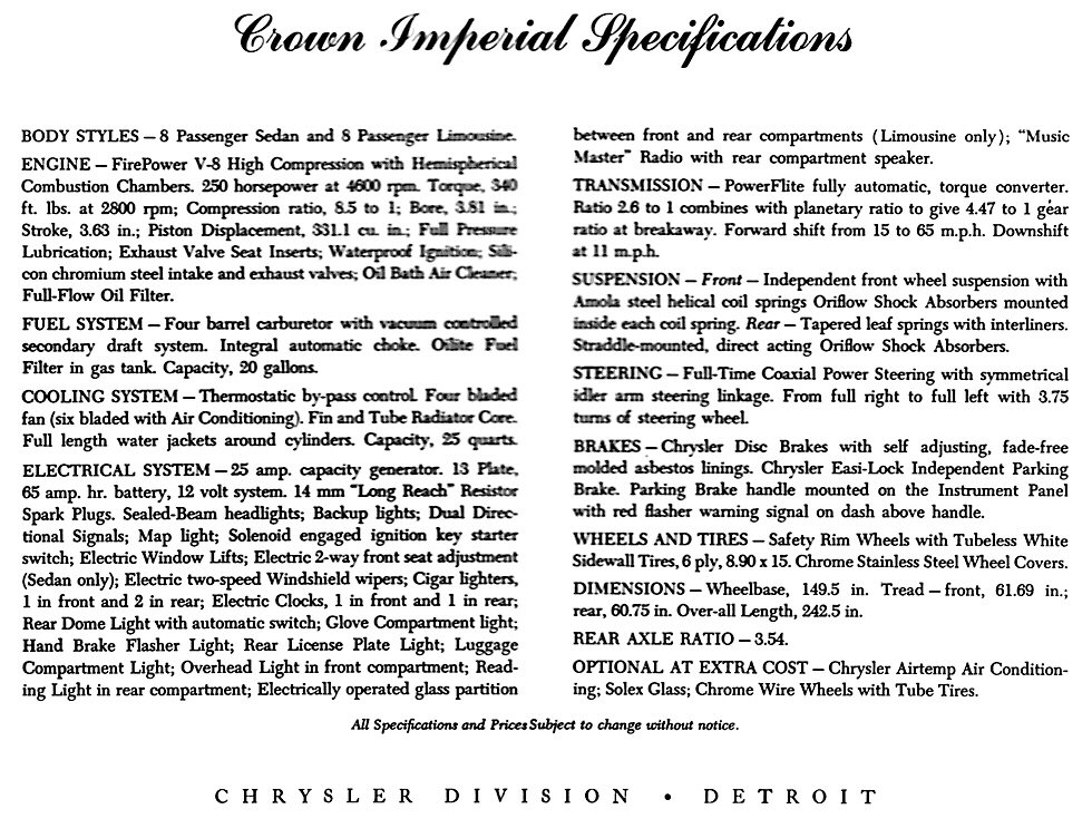 1955 Chrysler Crown Imperial Limousine Brochure Page 6